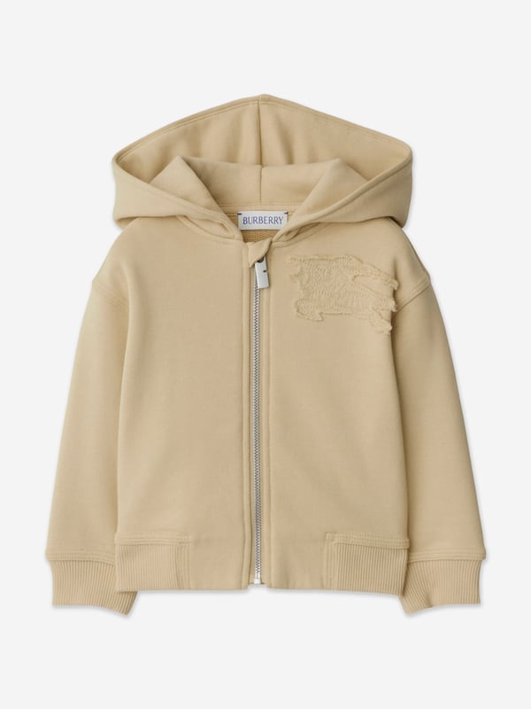 Burberry reconceptualise vintage archives into beautifully modernised aesthetics. This baby girls hoodie captures the label's passion for minimalist sophistication and elegance. It features a distinctive Equestrian Knight pattern, hood, and front zip closure. Long Sleeves Straight Hemline 100% Cotton