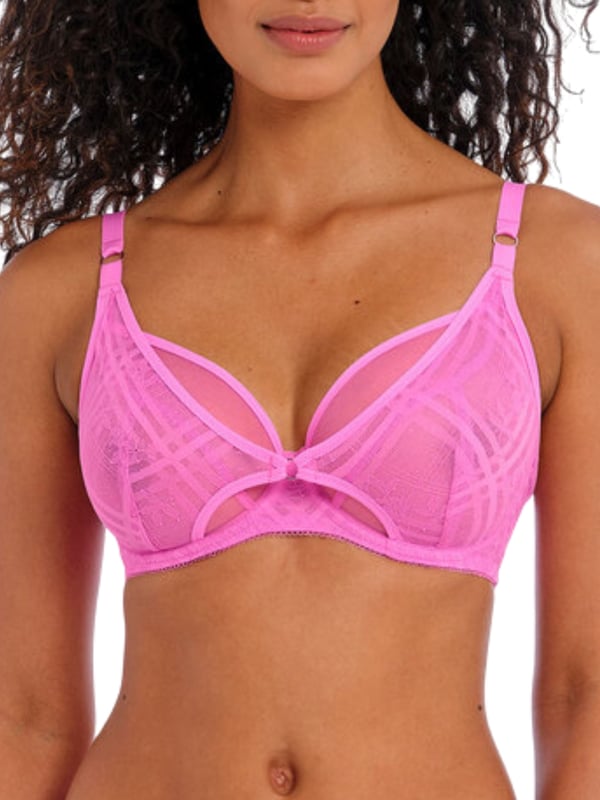 Freya Freya Fatale High Apex Bra. Stretch geo floral lace outer cup to create high apex and give forward projection. This product is recommended as hand wash only.