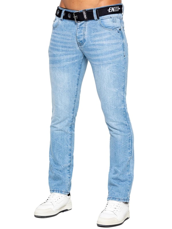 Enzo Herren Denim Straight Fit Jeans Hellblau