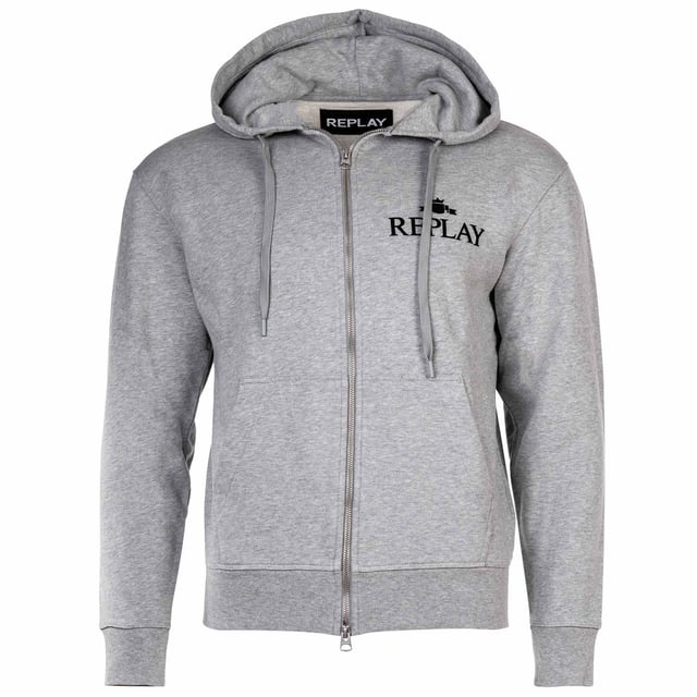 REPLAY Herren Zip-Sweatjacke aus hochwertiger Baumwolle. Kapuze mit Kordelzug, Logo-Print auf der Brust.