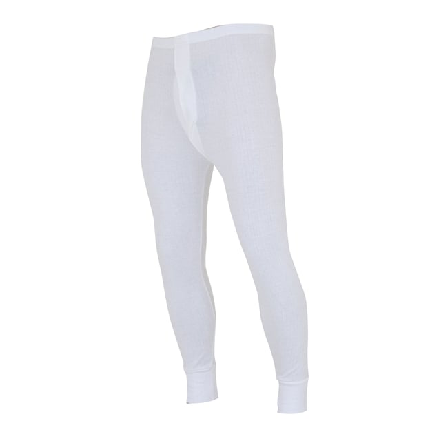Premium range FLOSO version of this product is also available, search for FLOSO. 1 x Thermal Long Johns. Warm but light weight thermal underwear. Good wicking rate which is the rate the material carries moisture away from the skin. Fully brushed inside and side seam free for added comfort. 50% Cotton and 50% Polyester. Fly opening. Inside leg: Small (25 inch, 63cm), Medium (26 inch, 66cm), Large (27 inch, 68cm), XL (27 inch, 68cm), XXL (27 inch, 68cm).
