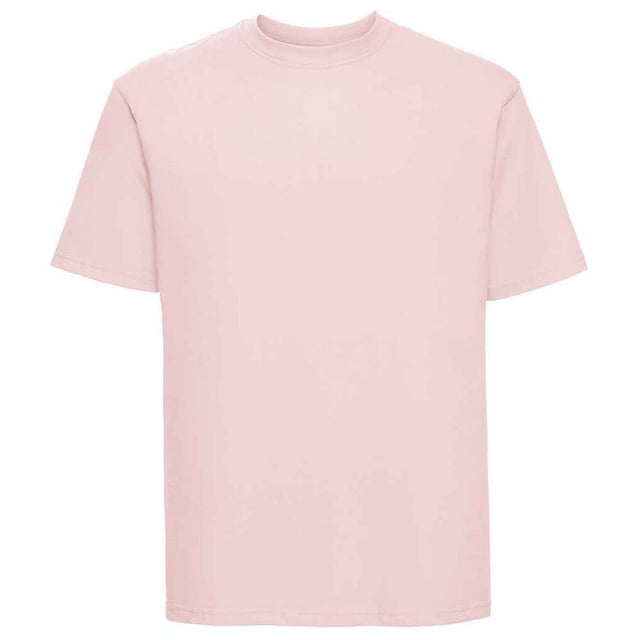 100% Ringspun Cotton. Design: Plain, Tubular. Neckline: Knitted, Ribbed Collar. Sleeve-Type: Short-Sleeved. Hem: Twin Needle Stitch. 180gsm.