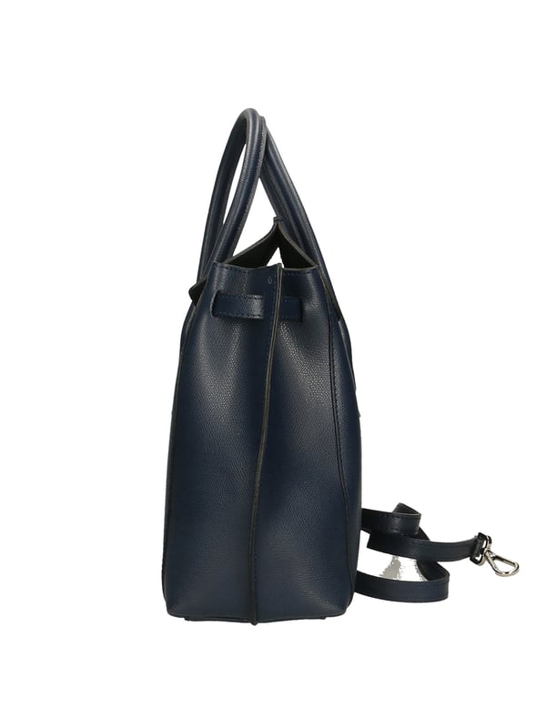 Bolso de mano de mujer en piel con cierre basculante con giratorio. Equipado con bandolera extraíble. Producto artesanal italiano. Hecho en Italia.