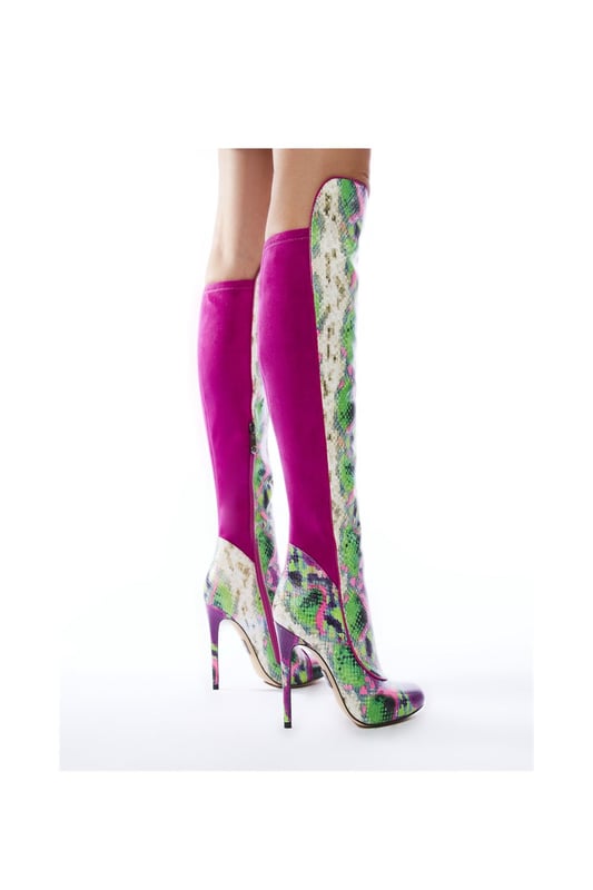 Purple leather knee high boots on sale