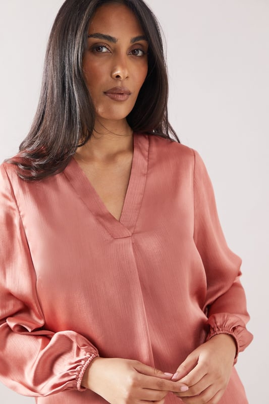 Petite Crinkle Satin Overhead Shirt