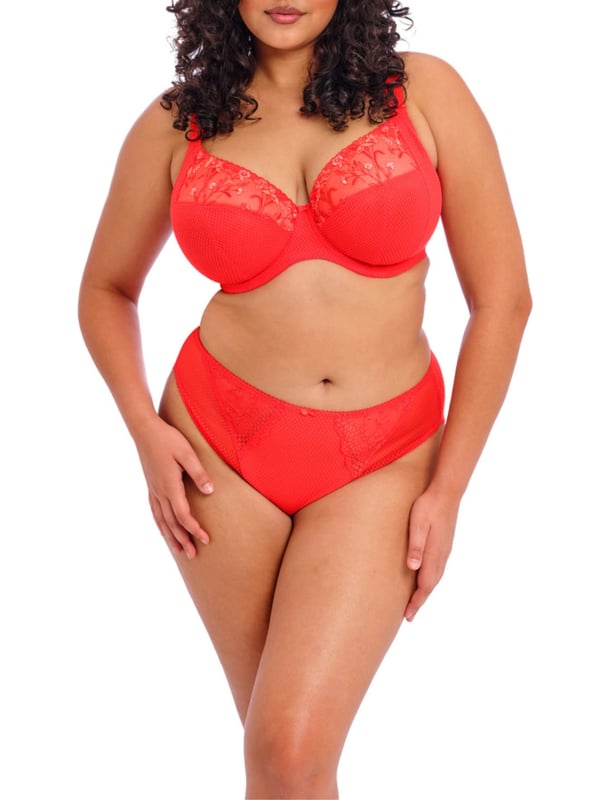 Elomi Charley Underwired Plunge Bra. With a low centre front, three section cup and embroidered non-stretch top cup. Product is made of 82% Nylon/Polyamide, 18% Elastane and is hand-wash only.