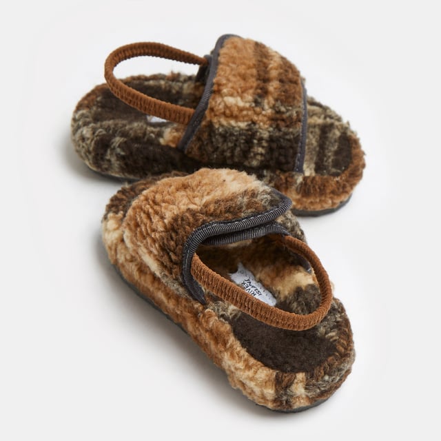 River Island Mini Boys Slippers Brown Borg Check