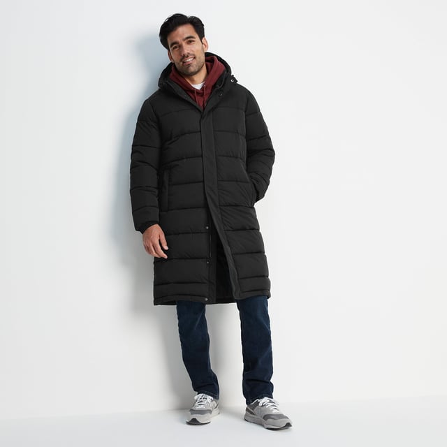 Langrick is a super stylish and functional men's padded jacket with a bit of added length, making it both a practical and on-trend option for colder months. Keeping you cosy with its padded baffles and full-length covered zip, as well as a high performance recycled insulated filling, this heavy men's jacket is perfect for low temperatures and high wind. Super robust, you can count on this jacket to deliver season after season, make it a great long-term addition to our existing outdoor kit. An insulated hood with adjustable toggles also ensures chilly wind is kept out as you explore the great outdoors.