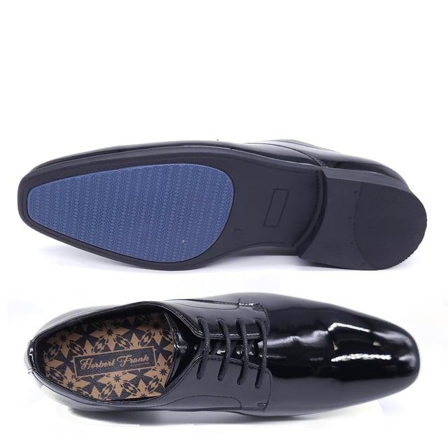 Discover a statement men's Derby shoe that offers a chic and formal feel, perfect for those special occasions. The simple silhouette delivers a high-shine, patent finish complete with a 4 eyelet lace fastening, designed to offer a sleek and sophisticated style. Available in men's UK shoes sizes 5 - 13.