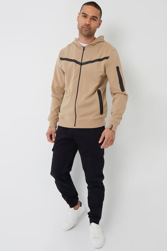 Stone Chevron Detail High Neck Zip-Through Hoodie