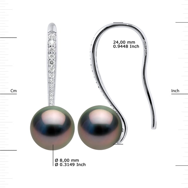 Ohrringe aus echter, runder Tahiti-Zuchtperle 8-9 mm, 0,31 Zoll - Mit Zirkoniumoxyd besetzt - Hakensystem 925 Sterling Silber rhodiniert - Unser Schmuck wird in Frankreich hergestellt und in einer Geschenkbox mit Echtheitszertifikat und internationaler Garantie geliefert