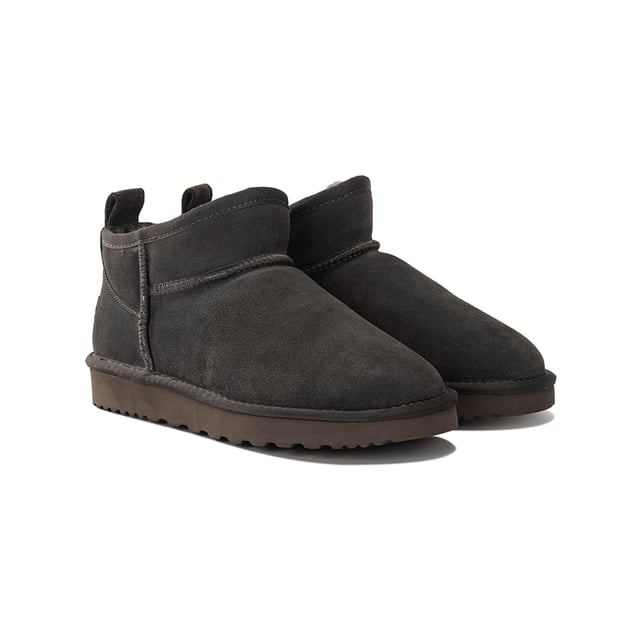 Fashionable mini boot to stay up to date with the latest trends.
 Soft premium genuine Australian Sheepskin wool lining.
 Full leather Suede upper - Water Resistance.
 Unique fully moulded insole with support - all sheepskin lined footbed - extremely comfortable.
 Sustainably sourced and eco-friendly processed.
 Rubber High-density EVA blend outsole - making it lighter, softer and more durable.
 Double stitching and reinforced heel.
 Sheepskin breathes allowing feet to stay warm in winter and cool in summer.