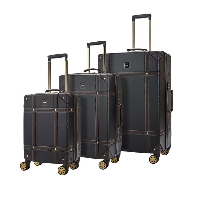 Introducing the Vintage Hard Shell Suitcase - a fusion of timeless aesthetics and modern functionality, exclusively designed for Modern Explorers. This trunk-inspired masterpiece marries classic charm with lightweight construction and robust durability.

Product Design Features:

Classic Meets Contemporary: The Vintage Hard Shell Suitcase seamlessly blends classic and contemporary design elements, embodying timeless elegance and modern convenience.
Effortless Mobility: With eight smooth-rolling wheels and a telescopic handle, this suitcase offers effortless gliding, ensuring you navigate through your adventures with ease.
Ultimate Protection: Crafted from impact-resistant hard shell ABS material, this suitcase provides ultimate protection for your belongings, while reinforced corners safeguard against the rigors of baggage handling.
Security Without Compromise: An integrated Travel Sentry-approved TSA combination lock ensures security without compromise, offering peace of mind throughout your journey.
Thoughtful Interior: Experience luxury within, featuring soft-touch lining, a mesh divider section, and a zipped pocket for organized packing. Additionally, a convenient zipped inside pocket and elasticated packing straps keep your belongings securely in place during your explorations.
Elevate your travel experience with the Vintage Hard Shell Suitcase - a symbol of style, durability, and convenience for the Modern Explorer.

Sizes:

Cabin: 55 x 35 x 22cm, 3kg
Medium: 68 x 45 x 26cm, 4kg
Large: 78 x 50 x 29cm, 5kg
Set of 3 Sizes: Cabin+ Medium+ Large. Note: This product comes in set of multiple sizes, and you will get all the sizes seen in the images