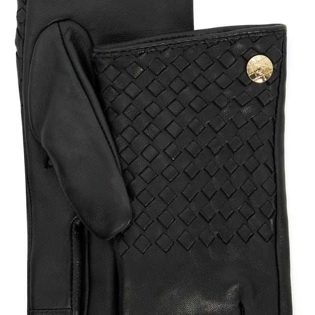 Elevate your winter wardrobe with Idols, exquisite woven leather gloves crafted from premium leather. Designed with stylish woven details and gold Dune London branding at the wrist for a sophisticated touch, these gloves are more than just a practical accessory on chilly days.
