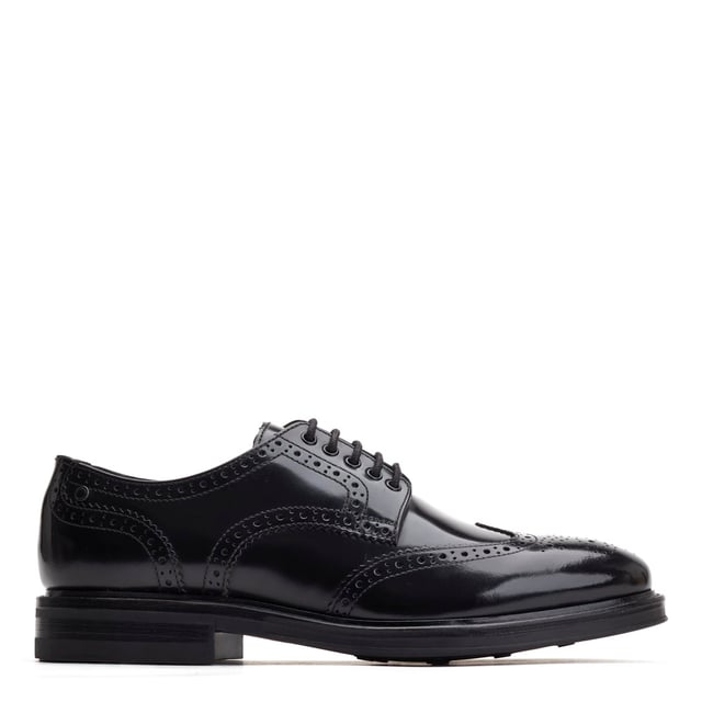 Base London Mens Bryce Hi Shine Black Leather Brogue Shoes