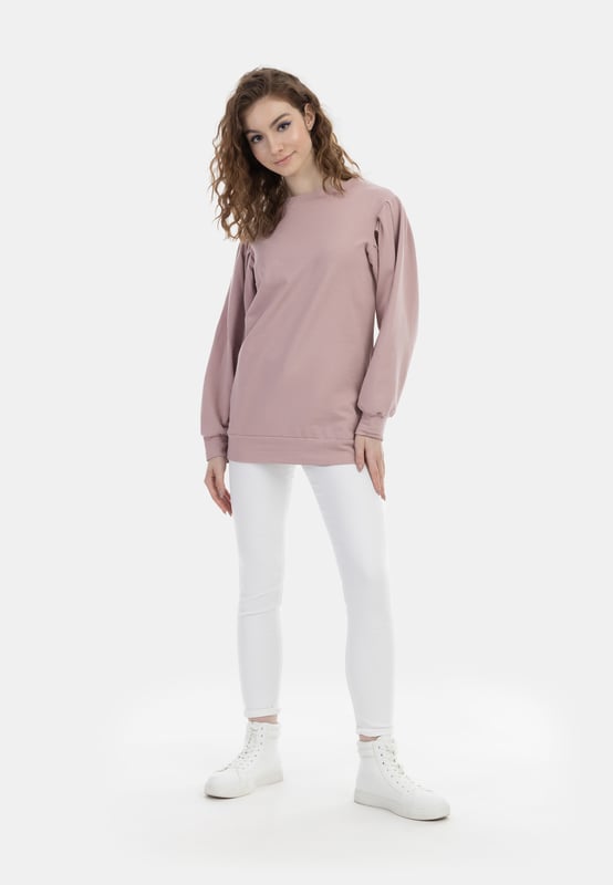Het lange sweatshirt van myMo, gemaakt in Italië, is net zo comfortabel als trendy. De zachte katoenmix draagt ​​comfortabel en dankzij de plooien op de schouder heeft de pasvorm een ​​moderne twist. Ribgebreide manchetten maken het model compleet.  Sweatshirt