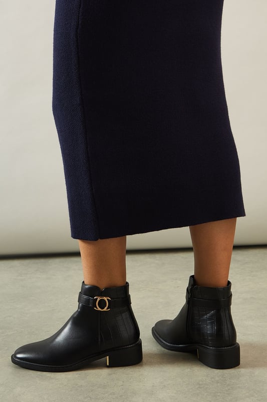 Adeline Trim Detail Material Mix Riding Ankle Boots