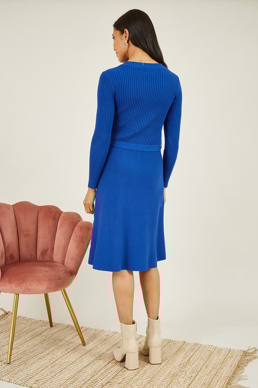 Blue Knitted Skater Dress