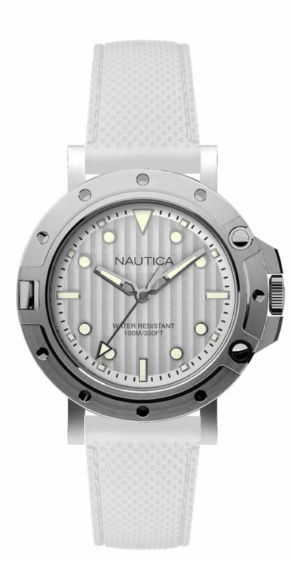Nautica NAD12548G - Unisex Uhr Quarz aus Edelstahl• Material: Edelstahl• Glas: Mineral• Armband: Gummi• Farbe: Silber• Wasserbeständigkeit: 100 m (10 ATM)• Gehäusegröße: 40 mm
