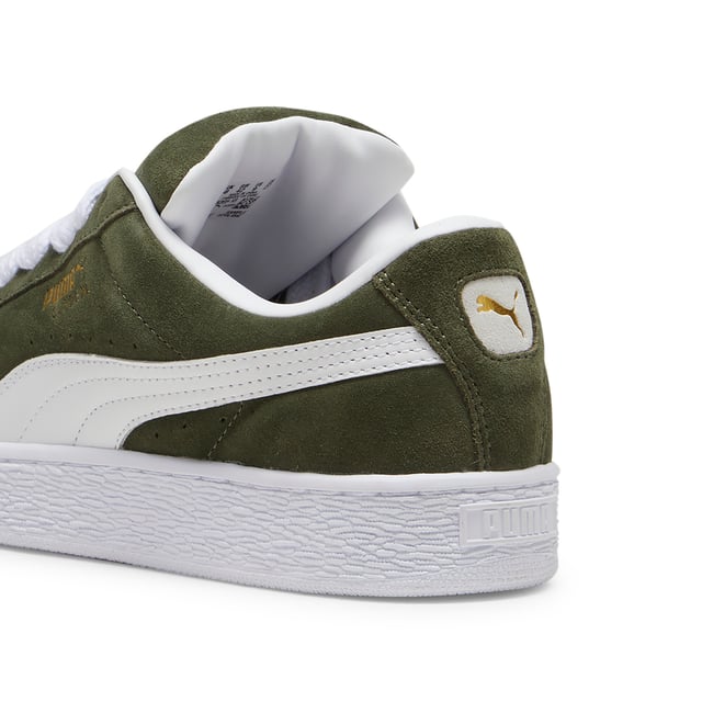 PRODUCT STORY: This fresh take on the classic Suede draws inspiration from PUMA’s heritage within breakdancing and its influence on modern streetwear. The Suede XL retains the Suede’s iconic DNA, but gives it a twist with an exaggerated padded collar and tongue, plus a chunkier sole. This execution features a full suede upper with a leather Formstrip. FEATURES & BENEFITS: PUMA’s leather products support responsible manufacturing . DETAILS: Suede upper; Leather Formstrip; Suede tongue with mesh binding; Debossed and foil-printed PUMA branding on quarter panel; Mesh lining; Mesh sockliner; Rubber midsole; Rubber outsole; Lining: Textile, Other; Outsole: Rubber; Upper: Leather; Sockliner: Textile.