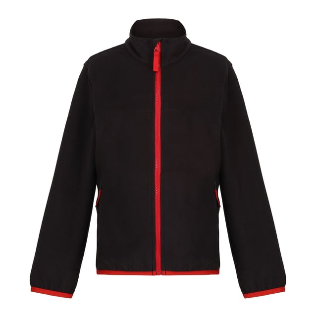Material: Polyester. Fabric: Brushed, Microfleece. Design: Contrast. 170gsm. Fabric Technology: Anti-Pilling, Lightweight, Quick Dry. Fabric Zip Pull. Sleeve-Type: Long-Sleeved. Neckline: Standing Collar. Cuff: Stretch Binding. Pockets: 2 Side Pockets, Zip. Fastening: Full Zip. Hem: Stretch Binding. Sustainability: Made from Recycled Materials, Sustainable Materials.