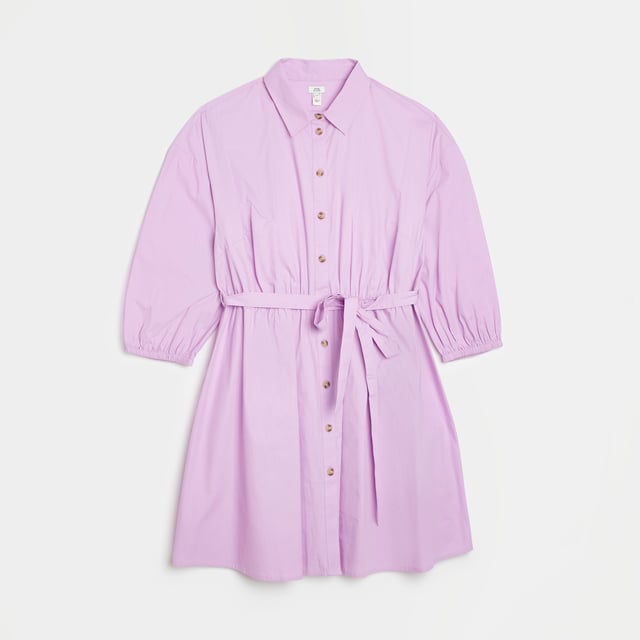 fitted lace wedding dress Purple Cotton Poplin Fit and Flare Short Button-Down Shirt Dress 58