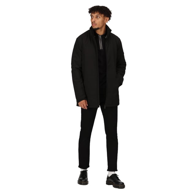 Fabric:100% Polyester. Lining: Quilted. Design: Plain. Fabric Technology: Breathable, Insulating, Isotex, Thermo-Guard, Waterproof. Sleeve-Type: Long-Sleeved. Cuff: Ribbed, Storm Cuff. Neckline: Standing Collar. Hood Features: Hidden Hood. Length: Long. Pockets: 2 Lower Pockets, Zip. Fastening: Full Zip. Sustainability: Made from Recycled Materials.