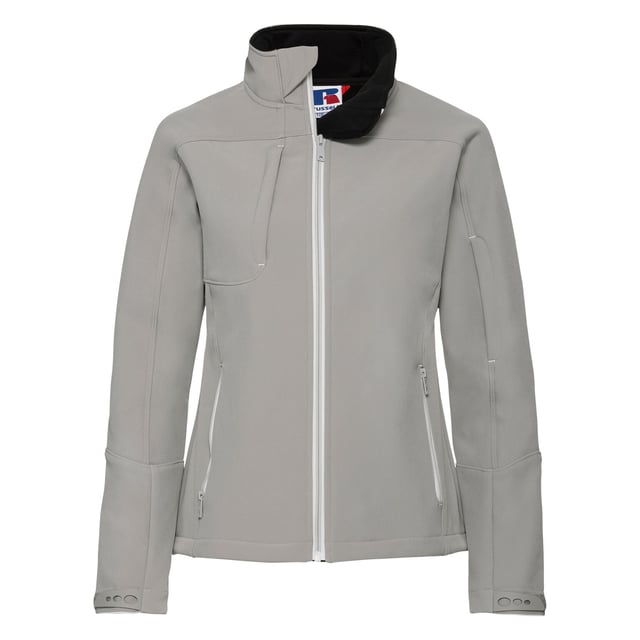 Softshell jacket with a timeless design. Highly water and wind resistant. Contemporary shaped fit. Contrasting zips and accents for a refined look. Covered zipped pockets: one at chest and one at sleeve. Protecting chin guard. Stand-up collar and inner storm flap to ward off wind and draught. Adjustable sleeve hems with injected cuff tabs and loop touch fastening. Materials: 94% Polyester, 6% Elastane.