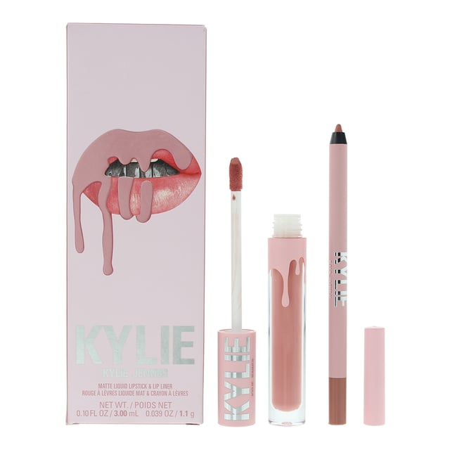 Kylie By Kylie Jenner Matte Lip Kit contains a lip liner and a matte liquid lipstick. The lip liner is ultra creamy, waterproof and lasts up to 24 hours.  For best results line and fill in using the liner and then use one coat of the matte liquid lipstick. The lipstick has a non sticky finish and is long lasting up to 8 hours of wear.