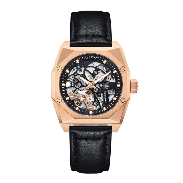 Kast van 316L chirurgisch roestvrij staal, automatisch uurwerk met juwelen, 22 juwelenlagers, gangreserve van 36 uur, slagen per uur (BPH): 21.600/uur, mineraalglas met saffiercoating, skeletkleurige wijzerplaat, kijkachterkant om het uurwerk te bekijken, kroon van roestvrij staal met gegraveerd logo, band van echt leer, sluiting van roestvrij staal met gegraveerd logo, lichtgevende wijzers van Super-LumiNova, lichtgevende markeringen, kastbreedte van 37 mm, polsomtrek van 170-220 mm, waterbestendigheid tot 3 ATM.