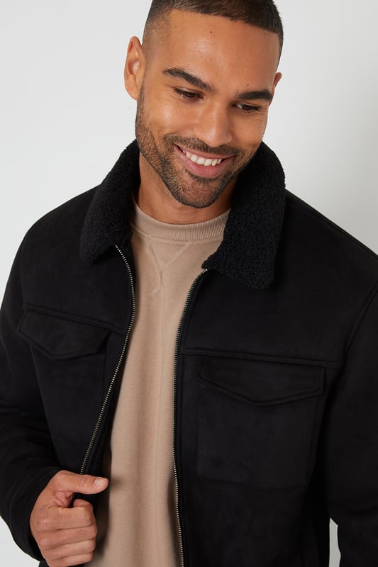 Premium faux suede borg lined biker jacket outlet