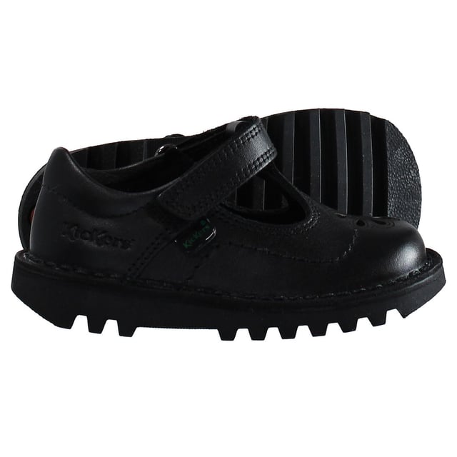 Kickers T-Bar Flutter Strap Up Zwart Glad Leer Kinderschoenen 1_14122