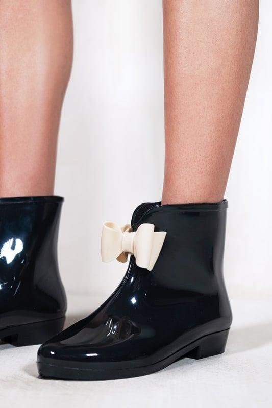 Where s That From Womens Trish Low Ankle Wellies With Nude Bow Black