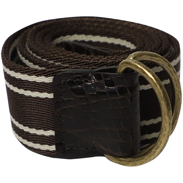 Tom Ford Striped Double D Ring Belt in Brown and White Nylon
