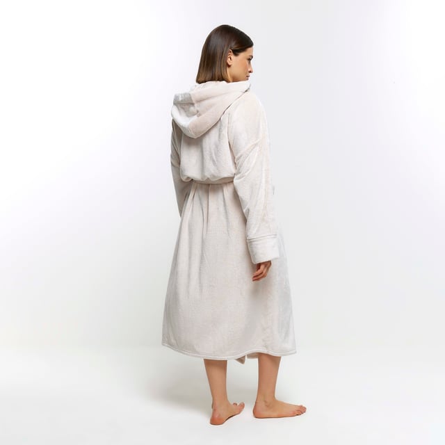 River Island Womens Dressing Gown Plus Beige Fluffy Hooded
