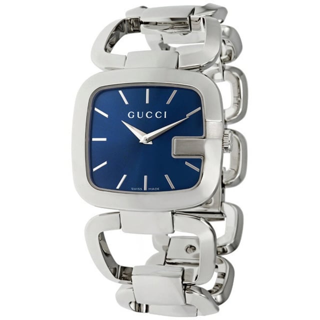 Movement: Quartz Display: Analog Band Material: Stainless Steel Case Material: Stainless Steel Style: Casual Brand: Gucci Gender: Women's Water Resistance: 30 meters Model: YA125405 Strap Color: Silver Case Color: Silver Face Color: Blue Case Size: 30 mm Band Type: Bracelet/Link Band Shape: Square EAN: 0731903316706 UPC: 731903316706