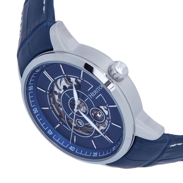 316L Surgical-Quality Stainless Steel Case; Jeweled Automatic Movement; Jewel Bearings: 22 Jewels; 36 Hour Power Reserve; Beats per Hour (BPH): 21600/Hour; Sapphire-Coated Mineral Crystal; Semi-Skeleton Dial; Genuine Leather Strap; Logo-Engraved Stainless Steel Clasp; Luminous Hands; 44mm Diameter; 5 ATM Water Resistance;