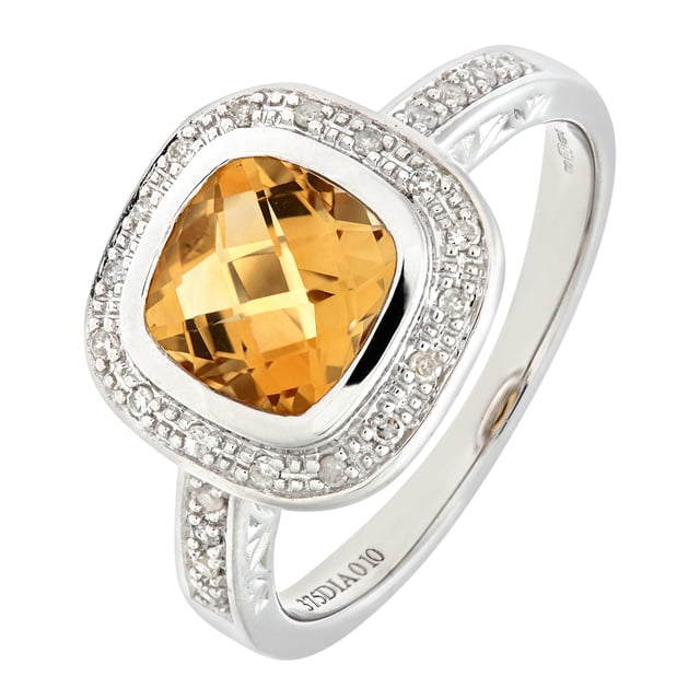 9K (375) Yellow & White Gold: 2.3gr; # Diamond: 0.1ct; # Citrine: 1.35ct