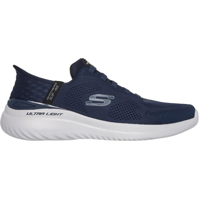 Skechers Bounder 2.0 Emerged Textile Herren Navy Sneakers Einfach hineinschlüpfen und flexiblen, leichten Komfort genießen mit den Skechers Hands Free Slip-Ins: Bounder 2.0 - Emerged. Dieses sportliche, vegane Design, das mit unserem exklusiven Fersenpolster ausgestattet ist, verfügt über ein Obermaterial aus technischem Mesh mit einer Stretch-Schnürung.