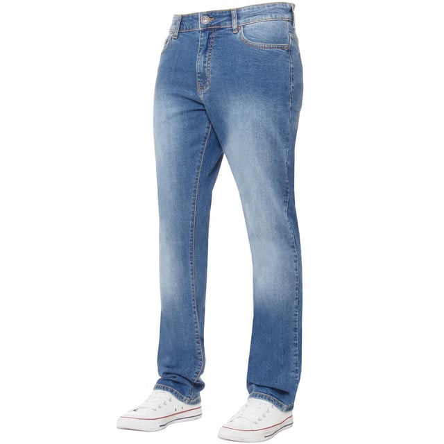 Kruze Mens Straight Leg Regular Fit Stretch Jeans med två fickor fram, två bak och en myntficka. Bekväma stretchjeans som passar perfekt för fritid och arbete.