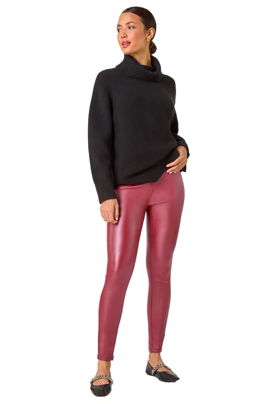 Coated Faux Leather Jeggings from Roman. A twist on the classic faux leather leggings, this pair have all the intricate details you would find on denim. Functional back pockets and belt loops make these jeggings practical and easy to style. They have flattering stitch detail for extra interest. Cut in a skinny style from a stretch woven fabric these are designed to pull on for fuss free fashion!