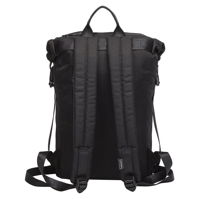 The Cornel M Roll Top Backpack, our most versatile bag to date, is made of RE-CONSIGNED outer & lining fabric, produced from 100% recycled plastic bottles - Global Recycled Standard certified fabric. The roll top design features a concealed waterproof zip to the main compartment, for extra security, paired with a no fuss quick access top waterproof zip pocket. A double clip feature allows multi-functional use, enabling the bag to transform into 3 different designs depending on your needs. Inside ensures maximum functionality with a generous internal capacity and 13 Inch padded laptop sleeve. Features: , RE-CONSIGNED ripstop outer fabric made from 100% recycled plastic bottles - Global Recycled Standard certified fabric, RE-CONSIGNED lining made from 100% recycled plastic bottles - Global Recycled Standard certified fabric, 32 Plastic bottles saved from landfill in the production of this product, 16 Litre internal capacity, Water Resistant, 13 inch padded laptop sleeve & nested 9.7 inch tablet pocket with Velcro fastening, Roll top opening to main compartment with hidden internal waterproof zip for extra security, Quick access top waterproof zip pocket, Rear secure access waterproof zip pocket, Internal zip pocket for smaller valuables, 2 Internal mobile phone slip pockets - Fits normal and plus size smart phones, 3 Internal pen slip pockets, CONSIGNED seal of approval rubberised patch logo, RE-CONSIGNED seal of approval rubberised patch logo, CONSIGNED branded webbing, CONSIGNED branded lining, Ergonomic contoured back panel, Adjustable padded backpack straps, Top grab handle, Rubberised zip pullers, Medium model, Double clip feature which allows the bag to transform into 3 different designs Style Ref: 50516 BLACK