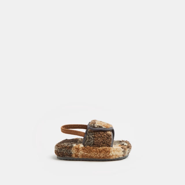 River Island Mini Boys Slippers Brown Borg Check