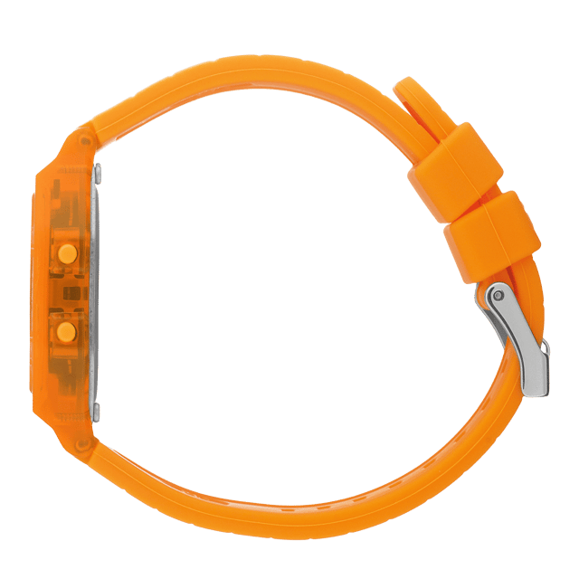 This Ice Watch Ice Digit Retro - Neon Orange - Clear Digital Watch for Child is the perfect timepiece to wear or to gift. It's Orange  Rectangular case combined with the comfortable Orange Silicone watch band will ensure you enjoy this stunning timepiece without any compromise. Operated by a high quality Quartz movement and water resistant to 3 bars, your watch will keep ticking. Stand out from the crowd with the ICE digit retro Neon orange. Bold and colorful, this watch stands out from the crowd thanks to its bright orange transparent dial and matching soft silicone strap. This Digital watch has a calendar function: Day-Date , Stop Watch , Dual Time , Alarm and Light High quality 19 cm length and 18 mm width Orange Silicone strap with a Buckle Case measurement: 32 X 34 mm,case thickness: 8 mm, case colour: Orange and dial colour: Orange