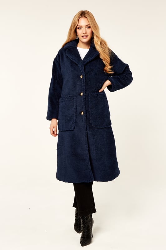 Womens navy teddy coat top