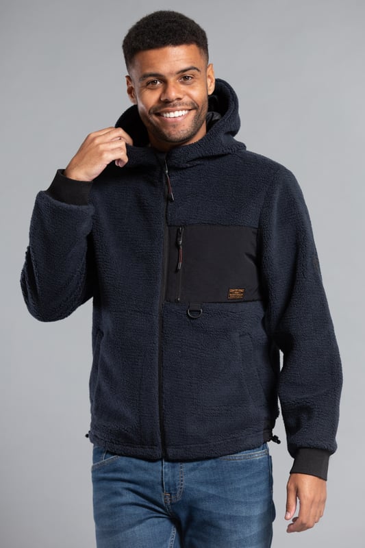 Navy Borg Hooded Zip Through Jacket