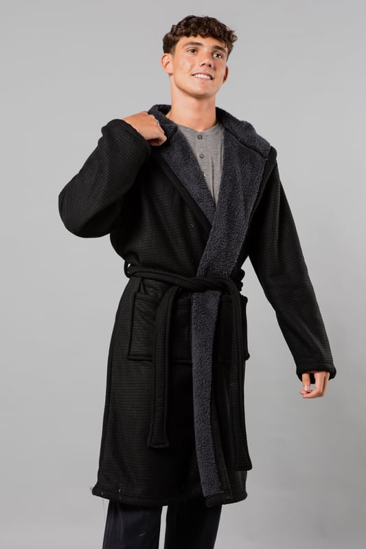 chinese dress ladies Men's Grey Cotton Waffle Dressing Gown With Fleece Lining main image 0
