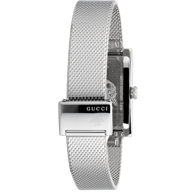 Brand: GUCCIWater Resistant: 300 MetersRecipient: WomenMovement: QuartzCase Material: Stainless SteelDial Colour: Mother-of-PearlStrap Material: Stainless Steel MeshDiameter: 34mmBrand Collections: G-Frame