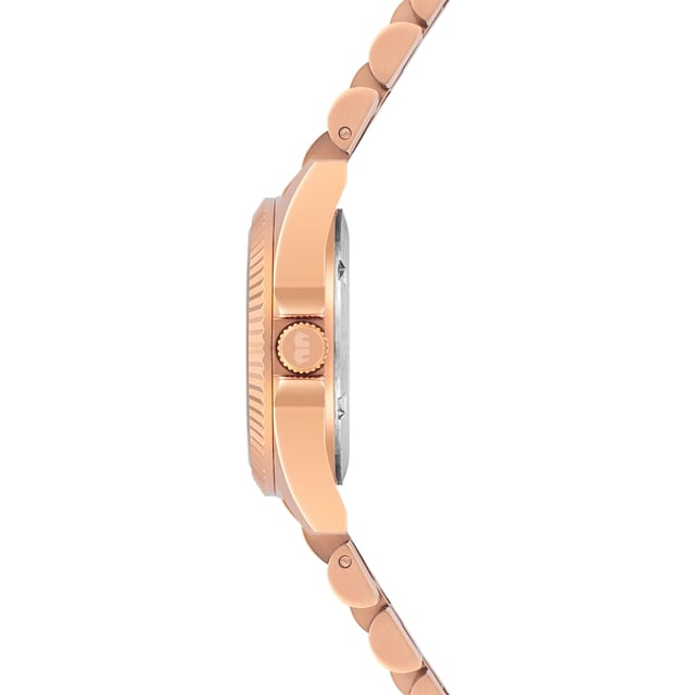 GENERAL INFORMATION:  • Targetgroup: Female  • Wristwatch: No Special Functions  • Display: analogue  • Weight of watch w/o box (gr.) - approx.: 60  • model series: Cassina  MOVEMENT:  • Movement: Quartz  • Term of Movement: 2015  • Origin of movement: Japan  BRACELET:  • Material of bracelet/strap: Stainless steel  • Plating of bracelet/strap: Ion-Plating (IP)  • Finishing of bracelet/strap: Polished/brushed  • Finishing/Decoration of bracelet/strap: None  • Clasp/Closure/Buckle: Security-folding clasp  • Color of bracelet/strap: Rosegold  • Length of bracelet/strap (mm) approx.: 210,0  • Width of bracelet/strap (mm) approx.: 13,8  • Style/Design of bracelet/strap: Link bracelet  • Bracelet/strap adjustable?: Yes  CASE:  • Shape of case: Round  • Size/Diameter of case in mm . approx.: 27,5  • Height of case in mm: 8,9  • Case material: Stainless steel  • Surface of case: Brushed  • Bezel/Topring: Fixed  • Finishing/Decoration of case: Grooved  • Material of case back: Stainless steel  • Lock of case back: Pressed  • Color of case: Rosegold  • Coating/Plating (Case): Ion-Plating (IP)  • Type/Form of crystal: Flat  • Material of crystal: Mineral crystal  • Water resistant (ATM): 5  DIAL:  • Size jewelry care cloth: Hour, Minute, Second, Date  • Indices: Embellished with Swarovski crystals®  • Material of dial: Mother of Pearl (MOP)  • Structure/pattern of dial: Flat  • Color of dial: White  PUSHER, CROWN, HAND:  • Pusher: No screwed-in crown  • Corrector: No  • Crown: No screwed-in crown  • Type of hands: Pole hand  • Luminescent (hands): Yes  PACKAGING & SCOPE OF DELIVERY:  • Box: Yes  • Service booklet: Yes  • Manual: Yes