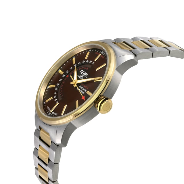Reloj automático suizo Gevril 49206B para hombre de la colección Guggenheim

Reloj automático suizo Gevril para hombre de la colección Guggenheim
Caja de 40 mm de acero inoxidable 316L y pulido, esfera marrón, con índices dorados y fecha
Fondo de caja atornillado con cristal de zafiro
Corona atornillada, manecillas y marcadores luminiscentes
Edición limitada
Pulsera de acero inoxidable 316L cepillado y pulido en tono dorado con cierre desplegable
Cristal de zafiro antirreflectante
Resistente al agua hasta 50 metros/5ATM
Rueda de fecha personalizada Sellita SW220